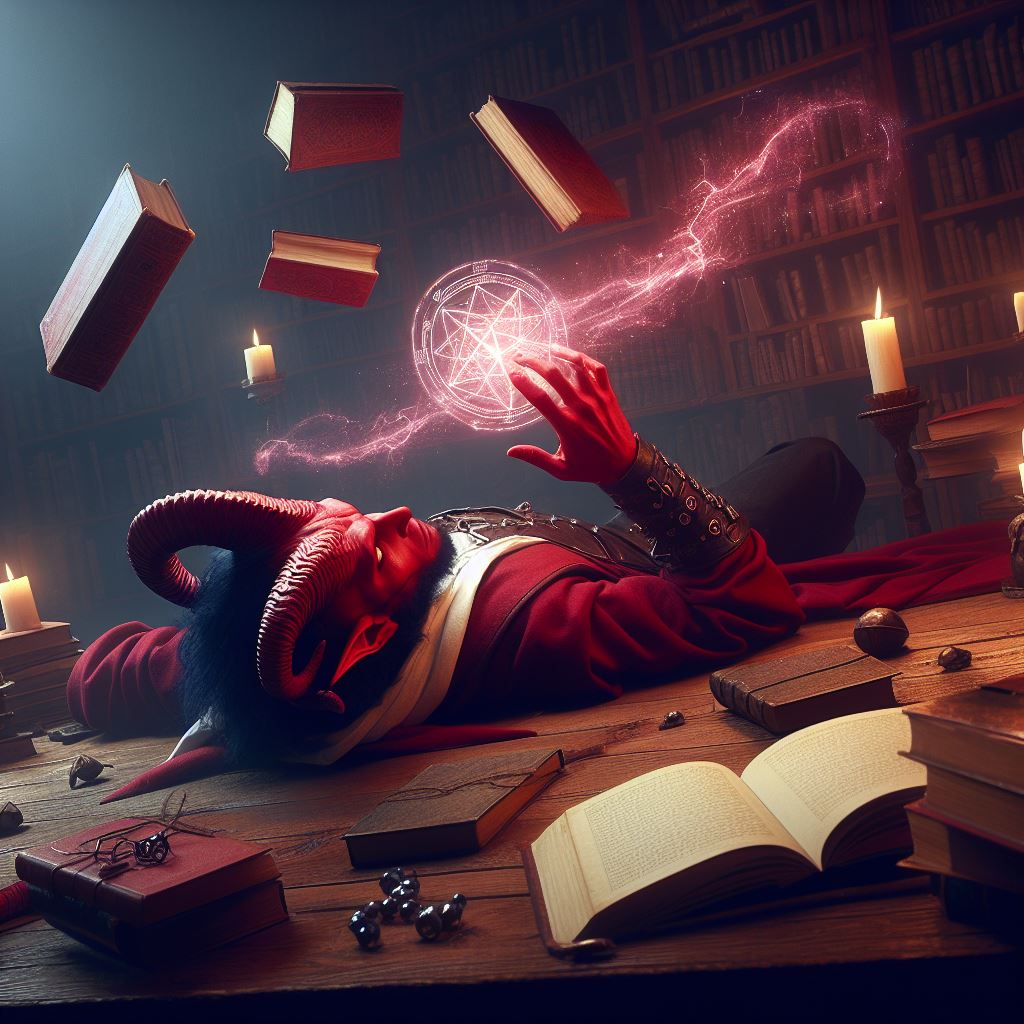 Maltrixxian Prone On Desk with Magical Flying Books Surrounding Him.png