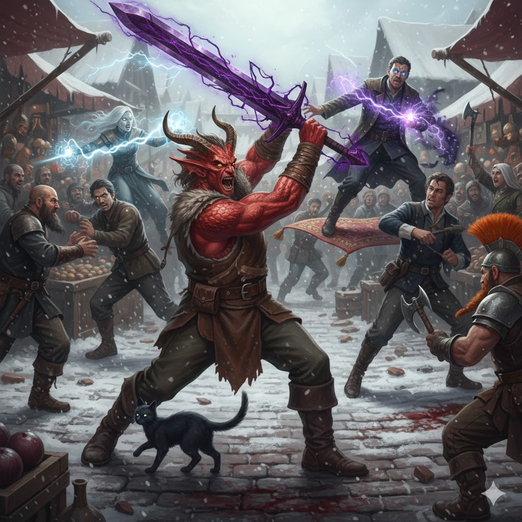 Rory and Kemurial Fighting in the Markets of Praag.png