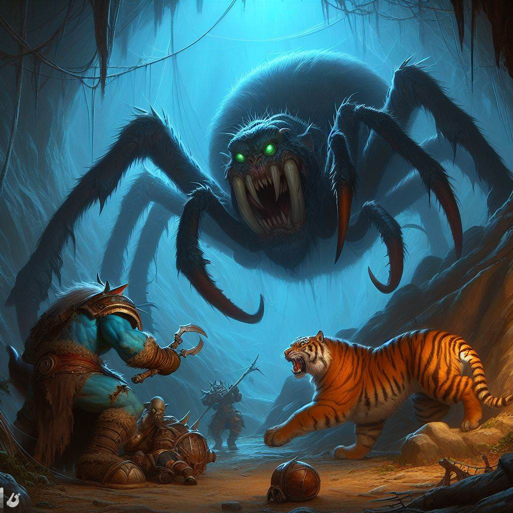 Zugg and Tigger Attacking Sheila the Giant Spider.png